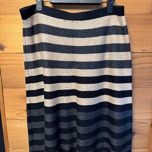SPENSE Black, Gray, and Camel Below the Knee Pull-on Striped Skirt Large NWT